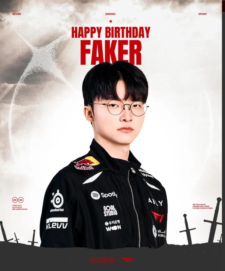 T1为中单选手Faker送上生日祝福： Happy ‘Faker’ Day 30岁生日快乐
